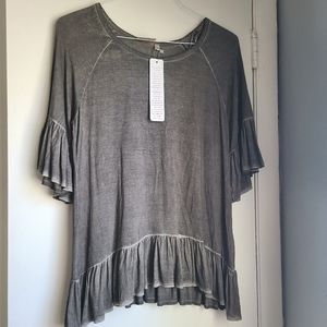 Dantelle Distressed Oil Dye Grey Goth, Boho, Minimalist, Travel, Comfy Top Sz S